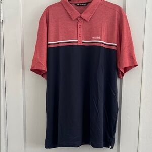 Travis Mathew Red and Blue Colorblock Polo